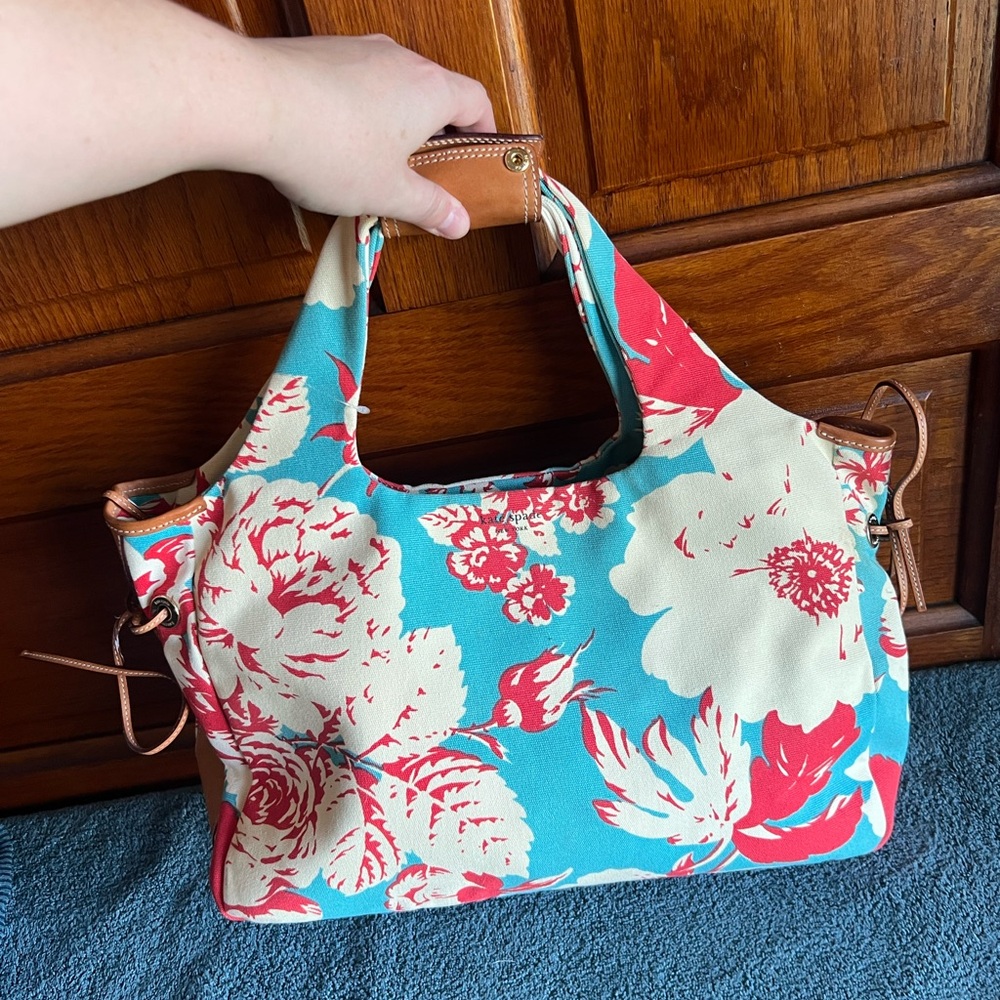Vintage Y2K Kate Spade canvas and leather floral tote